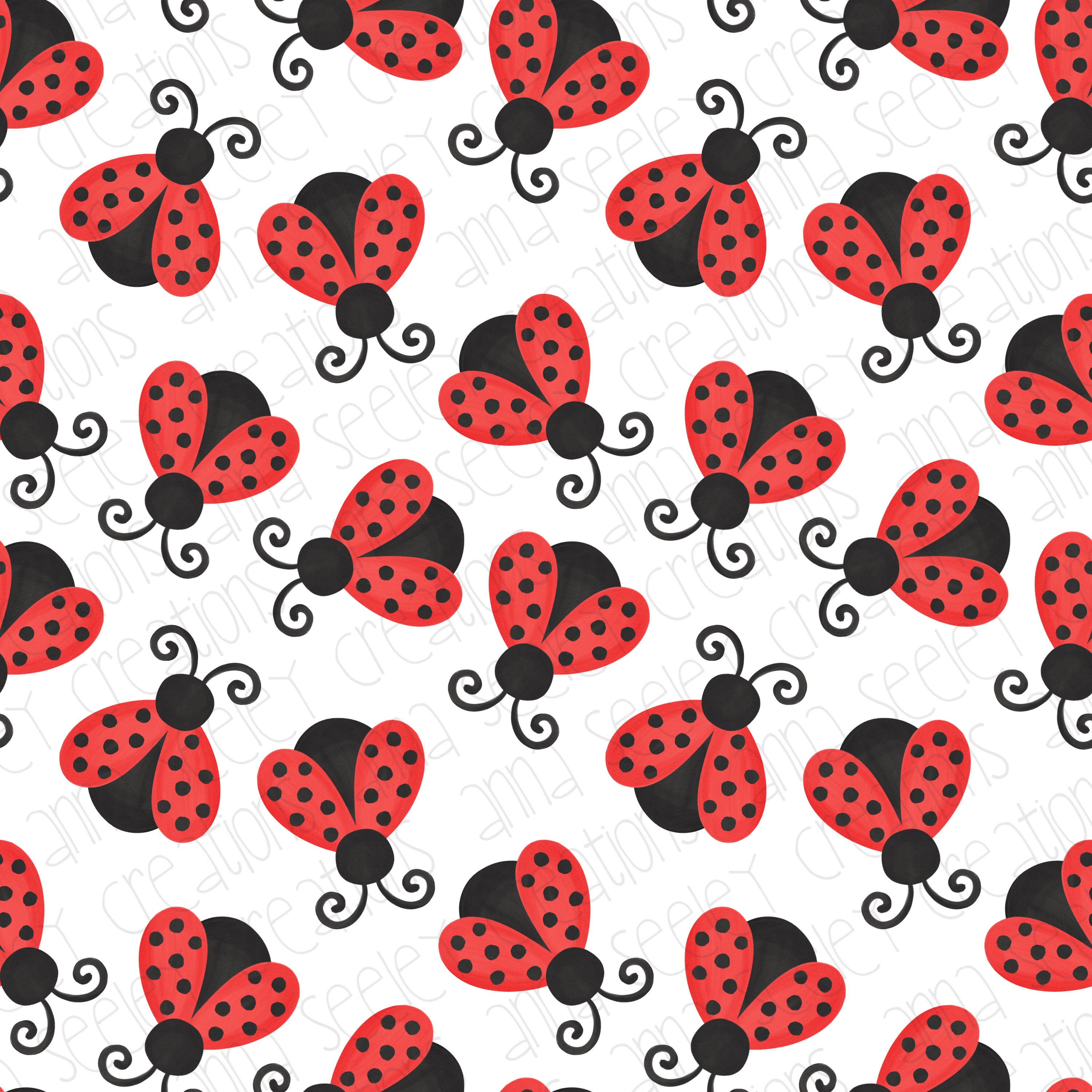 SEAMLESS PATTERN - Watercolor Ladybugs - Digital Paper Design for Scrapbooking, Invitations, Notecards, and More! Floral Flowers