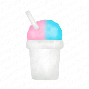 Aquarelle Cotton Candy Sno Cones Shaved Ice Cup Snow Cone Summer Ice Cream Design PNG Name Plate Sublimation Heat Press Transfer Clipart