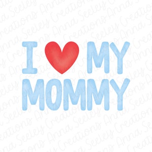 Blaues Aquarell Muttertag I Love My Mommy Herz Faux Smocking Teller Stickdatei PNG Design für Sublimation - Bunter Frühling Sommer