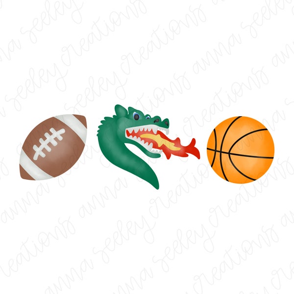 Watercolor Mascot Trio - Dragon Basketball Football - Sports Cheer Cheerleader Football Game PNG Clip Art Design Heat Sublimation