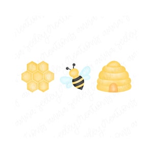 Honey Bee \ Bumble Bee, Hive en Honeycomb Trio of Individuele Afbeeldingen PNG Design for Heat Press Transfer and Sublimation