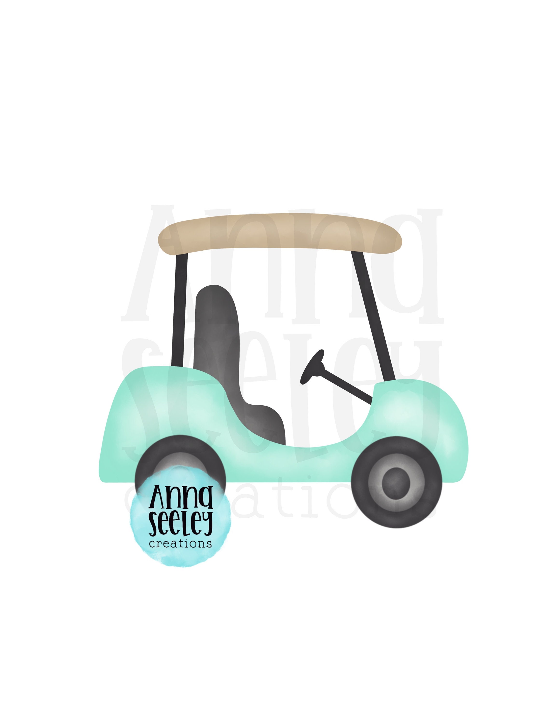 Watercolor Golf Cart PNG Mint | Etsy