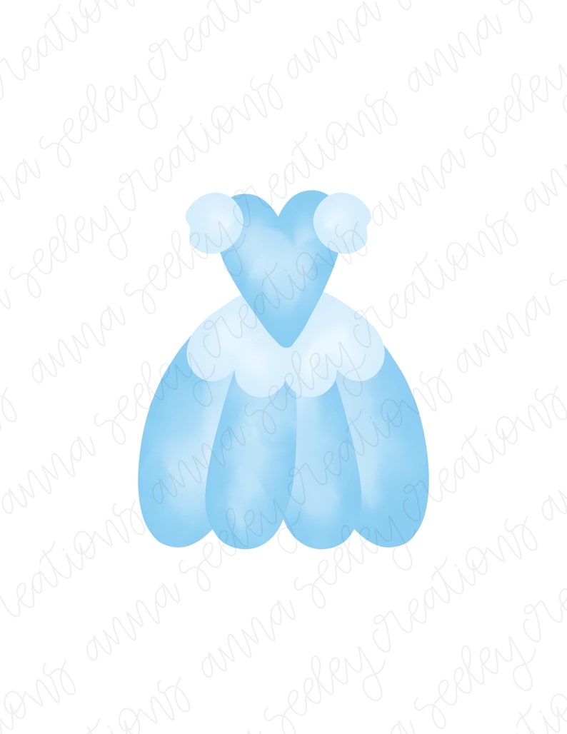 Peut inclure: Une robe de princesse bleu clair avec un corsage en forme de c&oelig;ur et une jupe &agrave; volants.