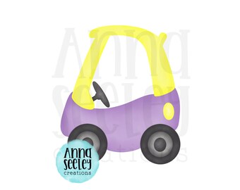 Watercolor Kids Coupe Car PNG - Purple and Yellow