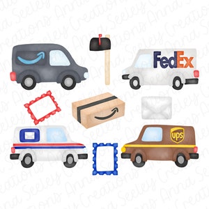 Aquarell Lieferwagen Fahrer Mail Services Pakete Boxess PNG Design für Sublimation - Bunt Frühling Sommer