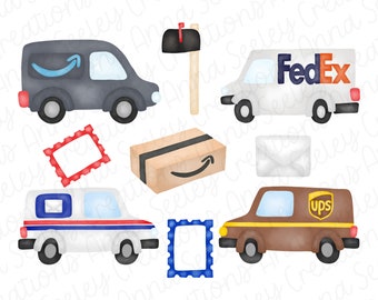 Watercolor Delivery Trucks Drivers Mail Services Packages Boxess PNG Design for Sublimation - Colorful Spring Summer