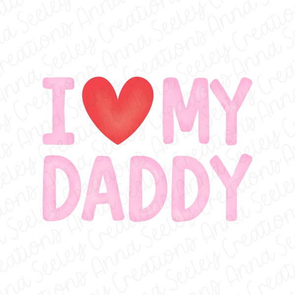 Pink Watercolor Father’s Day I Love My Daddy Heart Faux Smocking Plate Embroidery PNG Design for Sublimation - Colorful Spring Summer