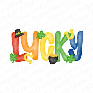 Watercolor Lucky Saint Patrick’s Day with Shamrock Four Leaf Clover PNG Design for Heat Press Transfer and Sublimation St Pattys Day