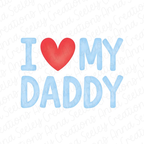 Blue Watercolor Father’s Day I Love My Daddy Heart Faux Smocking Plate Embroidery PNG Design for Sublimation - Colorful Spring Summer