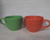 Williams Sonoma Ringware Jumbo Mugs, Vintage Handled Soup Bowls, Orange Green Dinnerware, Ringed Banded Coffee Cups, Retro Dishes