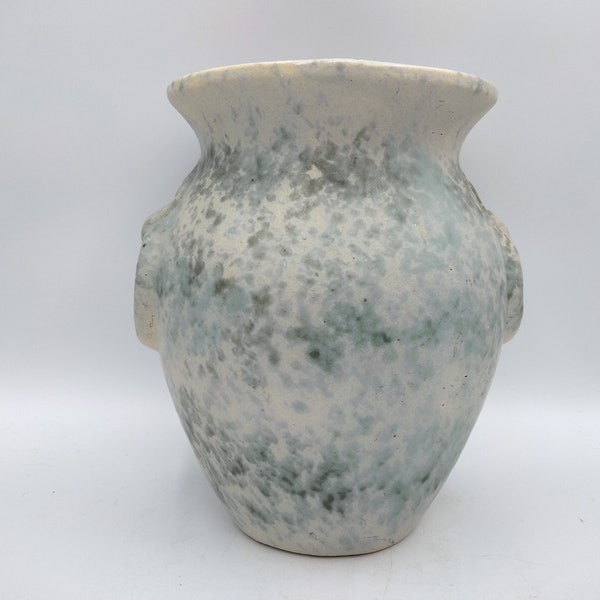 Burley Winter Vase #53 7” Vintage American Art Pottery Green Mottled Ring Handled  1930s Matte Satin Drip Spatter Speckled Spongeware