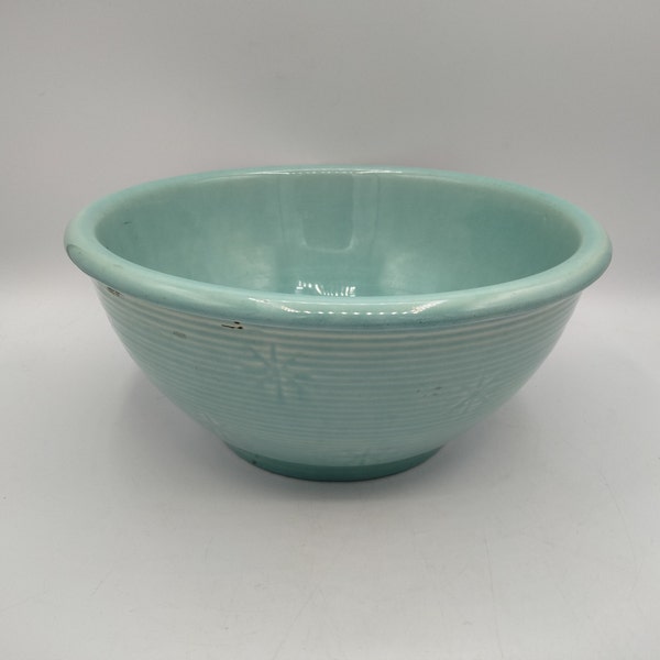 Shawnee Snowflake Aqua Bowl 9” Vintage Turquoise Nesting Mixing American Pottery Ceramic Kitchenware Depression Era Mid Century Farmhouse