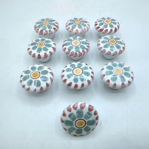 Laurey Sorrento Drawer Pulls, Ceramic Dresser Knobs, Hand Painted Flower Pattern, Set of 10, Beach House Child Nursery, Renovation Supply