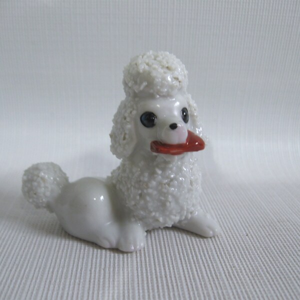 Spaghetti Poodle Vintage Figurine Tiny Zombie Dog with Slipper or Shoe, MIJ Puppy Statuette, Vintage Porcelain Animal, Wants To Eat Brainzzz