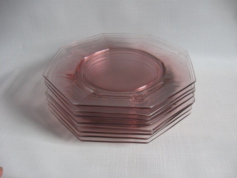 Octagonal Pink Glass Plates Eight Sided Depression Glass Etsy