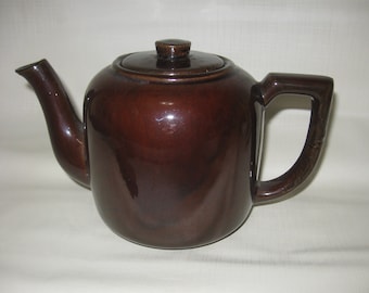 Brown Betty Teapot, Vintage USA Pottery Rockingham Style Tea Pot, Yellow Clay Rustic Primitive Country Farmhouse Antique