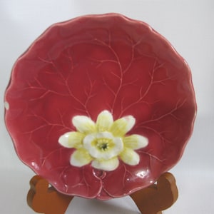 GS Zell Baden Lily Pad Plates, 6 Vintage 6.5" Side Salad Dessert Bread & Butter, Maroon Burgundy,  German Austrian Dinnerware, Art Nouveau