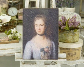 Miniature Panel, Portrait of a Woman in Blue Dress, 19th Century Painting Reproduction, Printed Miniature