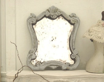 Miniature Baroque Mirror in Metal, Glass Mirror, White Shabby Chic, French Doll House, Scale 1/12