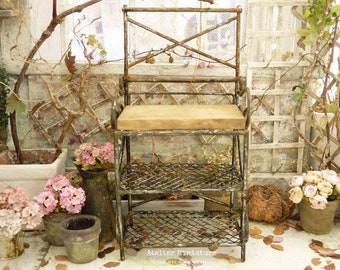 Doll House Gift, Miniature Metal Shelf, French Garden, Black Rusty Aged, Furniture Scale 1/12