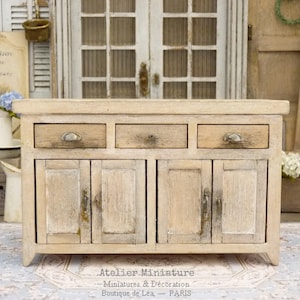 Miniature Wooden Kitchen Sideboard, Shabby Chippy Yellow, Doll&#39;s Furniture, French Dollhouse, 1:12th scale