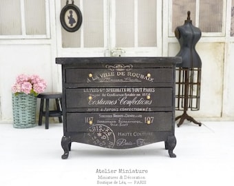 French Doll House, 1/12 Scale, Brocante Chest of Drawers, 1:12 scale, Printed Prints, Doll Furniture - USA Taxes & Duties Included DDP