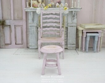 French Dollhouse Furniture 1:12th Scale, Miniature Round Pink Stool – USA Taxes & Duties Included DDP