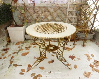 Conservatory, Romantique garden table, Rusty White, Furniture for dollhouse in1:12th scale