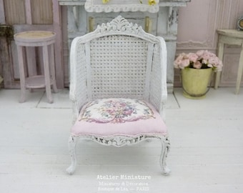 French Dollhouse Furniture, 1:12th scale, Miniature Armchair, Aubusson Romantic Roses Pattern - USA Taxes & Duties Included DDP