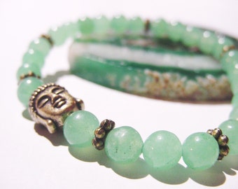 SALE! Buddha Green Aventurine Bracelet, Healing Bracelet, Bronze, Heart Chakra, Prosperity, Creativity, Balance, Healing Bracelet