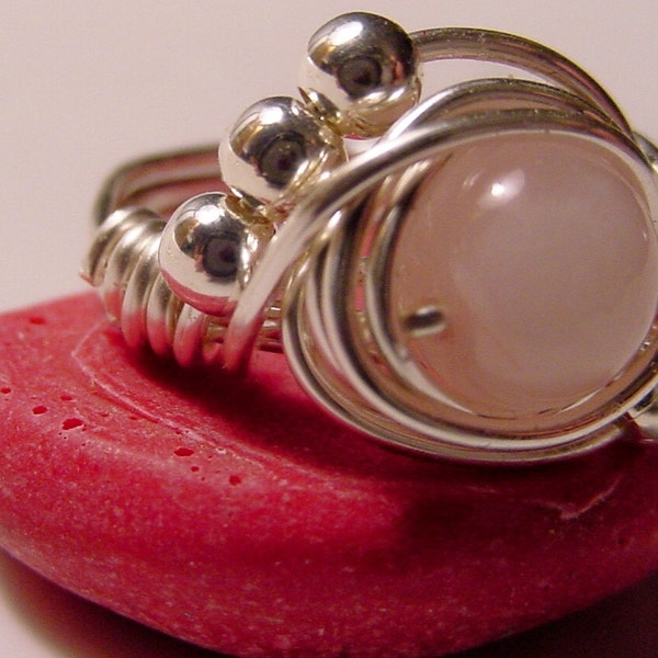 SALE!! Rose Quartz Love Stone Wire Wrap Ring, Compassion, Love Harmony, Chakra Jewelry, Healing Jewelry