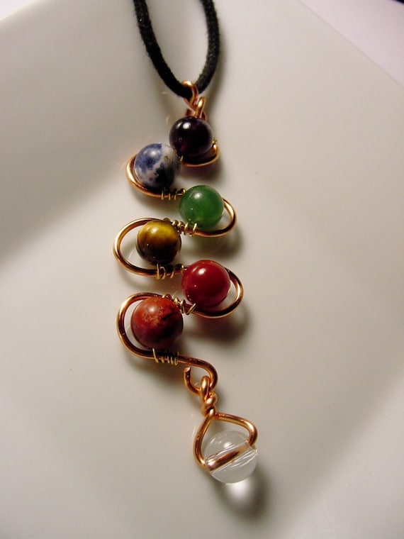 7 Chakra Pendant Copper Wire Wrapped Semi Precious Etsy