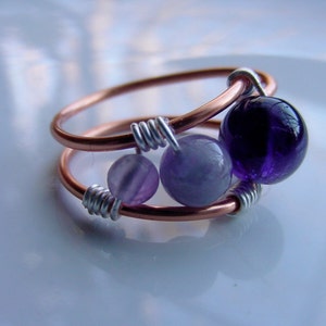 ¡¡Venta!! Anillo de envoltura de alambre de cobre de amatista, visión interior, conciencia espiritual, chakra del tercer ojo, idea de regalo