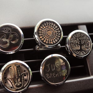 Auto Diffusoren Aromatherapie Diffusor, Baum des Lebens, musikalische Notizen, HAMSA HAND, OM, ätherische Öle, Pads enthalten! Edelstahl Bild 7