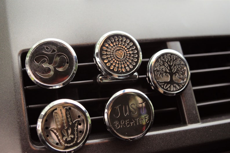 Auto Diffusoren Aromatherapie Diffusor, Baum des Lebens, musikalische Notizen, HAMSA HAND, OM, ätherische Öle, Pads enthalten! Edelstahl Bild 7