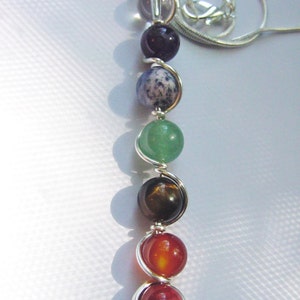 7 Chakra Wand Pendant Necklace Gemstones, Sterling Silver Upgrade, Balance, Reiki Jewelry, Chakra Jewellery image 4