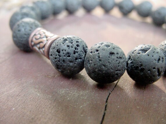 SALE! SALE ~ Men's Lava Bracelet, Jet Black Lava Stone Bracelet, Father's Day Gift Idea, Copper Accent, Unisex, Women's Bracelet