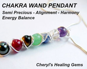 SALE 7 Chakra Wand Pendant  Necklace 6mm stones, Powerful Balance, Harmony, Gemstones, Gift Idea,