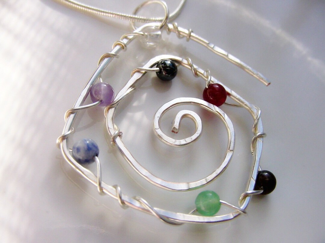 Wire Wrap Rainbow Crystal Pendant Necklace – 7 Chakra Reiki Healing, Charged