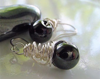 SALE! Hematite Wire Wrap Dangle Earrings, Grounding Protection Stone for the Mind, Chakra Balancing