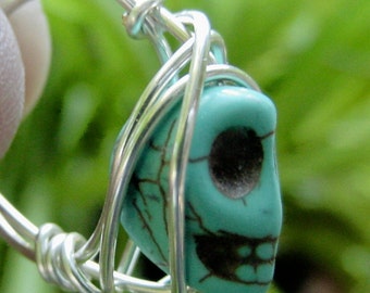 Skull Turquoise Howlite Skull Ring, Wire Wrapped, Calming Stone, Enhances Creativity, FREE SHIPPING