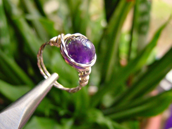 BEST SELLER SALE!! Amethyst Ring Twisted Square Wire Spiritual Awareness, Mental Clarity, Insight, Intuition, 3rd Eye Chakra, Gift Idea