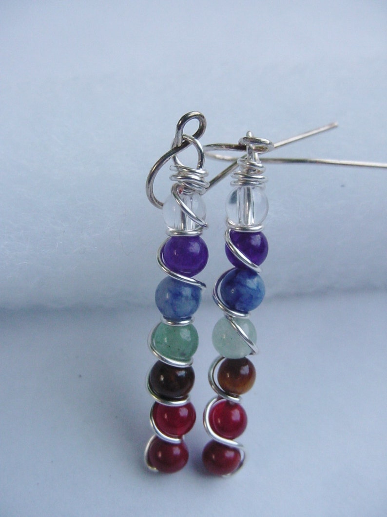 7 Chakra Earrings, Semi Precious, Balance Energy Meridians, Chakra Jewelry, Reiki Jewelry, Jewellery image 2