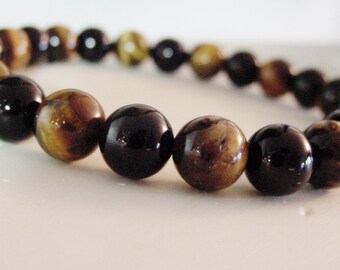Protection Tiger Eye and Black Onyx Gemstone Bracelet, Protection, Grounding,  Men's Unisex Good Luck, Courage, Chakra