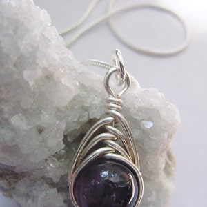Amethyst Petite Single Wire Wrapped Stone Pendant, Anti-Stress Stone, Inner Peace, Spiritual Wisdom,