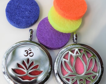 LOTUS AROMATHERAPY NECKLACE 25mm, Stainless Steel, Essential Oil lockets, Pads included!