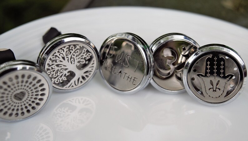Auto Diffusoren Aromatherapie Diffusor, Baum des Lebens, musikalische Notizen, HAMSA HAND, OM, ätherische Öle, Pads enthalten! Edelstahl Bild 5