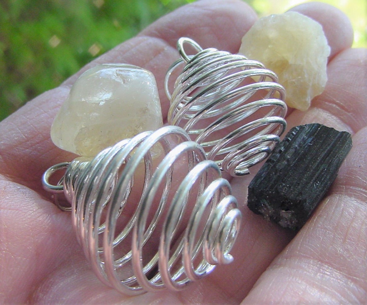Crystal Stone Spiral Cage Pendants, Wire Wrap Cage, Gift Idea, Chakra ...