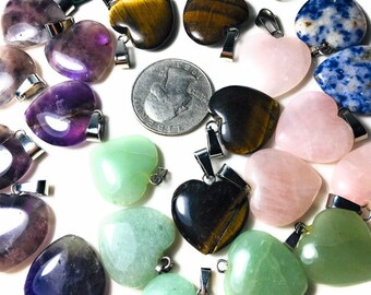 HEART PENDANTS -  Choose Your Gem Stone - Amethyst, Rose Quartz, Aventurine, Ruby Zoisite, Sodalite, Tigers Eye,  Gift Idea, Purple Heart