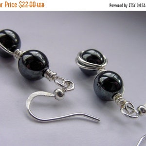 SALE Hematite Wire Wrap Dangle Earrings, Grounding Protection Stone for the Mind, Chakra Balancing, image 2